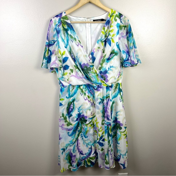 Lauren Ralph Lauren Dresses & Skirts - Lauren Ralph Lauren Faux Wrap Floral Dress Size 14 Spring Easter Church Wedding